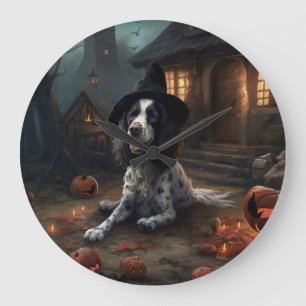 Reloj Redondo Grande Anglo Springer Spaniel calabazas Halloween Scary