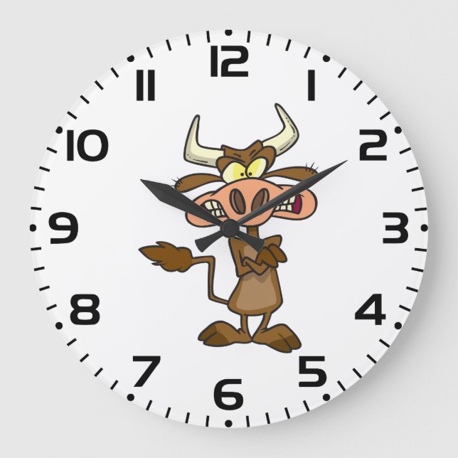 Reloj Redondo Grande Angry Cartoon Bull Funny Grumpy (Anverso)