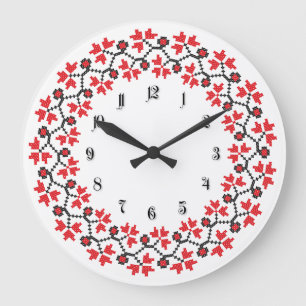 Reloj Redondo Grande Anillo de flores rojas Monograma personalizado ini