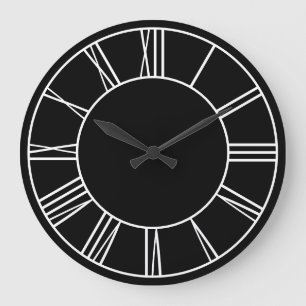Reloj Redondo Grande Anillo de números romanos en blanco y negro
