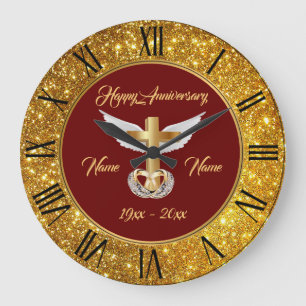Reloj Redondo Grande Anillos de Boda Personalizar Cruz de Oro Aniversar