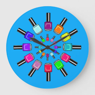 Reloj Redondo Grande Anillos de esmalte de uñas azul