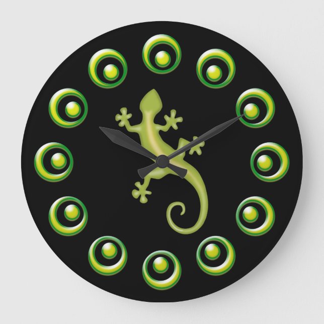 Reloj Redondo Grande Anillos Retro Y Lizards Verdes Lime Diseño Guay (Anverso)