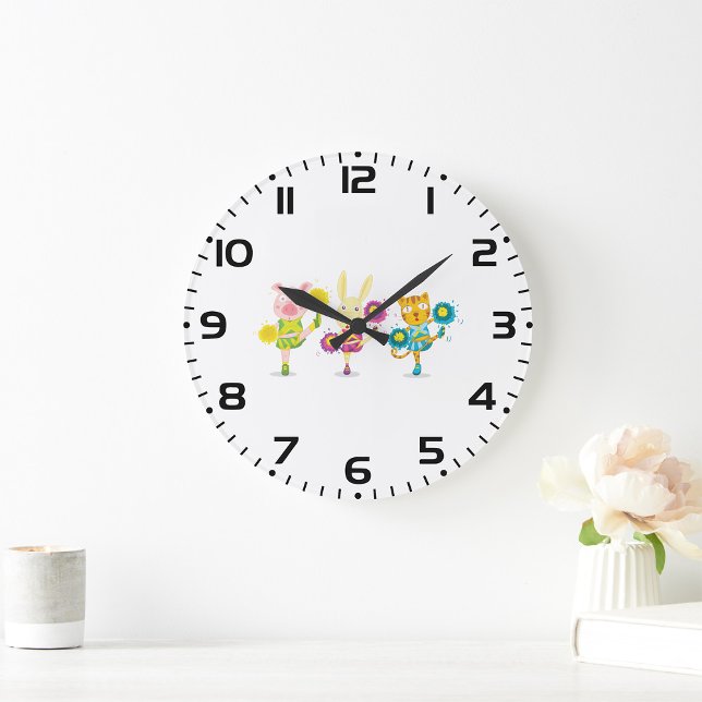 Reloj Redondo Grande Animador Trío Cerdo Conejo y Gato (Subido por el creador)