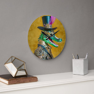 Reloj Redondo Grande Animal de fiesta de Carnaval Steampunk Lagarto