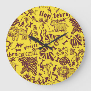 Reloj Redondo Grande Animales africanos: Patrón cultural sin foco.