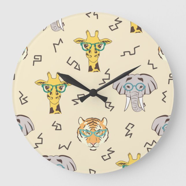 Reloj Redondo Grande Animales africanos: Patrón sin foco (Anverso)