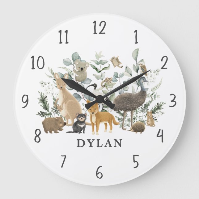 Reloj Redondo Grande Animales australianos caprichosos y vegetación (Anverso)