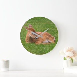 Reloj Redondo Grande Animales de bebé más afectados   Little Fawn