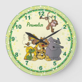 Reloj Redondo Grande Animales de bebes de la jungla de Safari