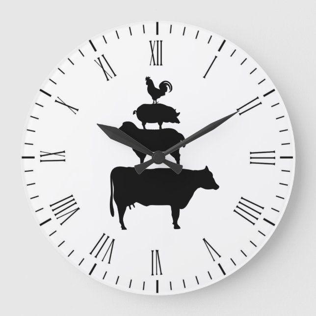 Reloj Redondo Grande Animales de granja apilados (Anverso)