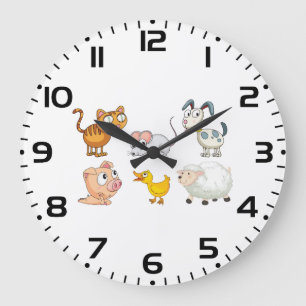 Reloj Redondo Grande Animales de granja divertidos y lindos