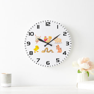 Reloj Redondo Grande Animales de granja y mascotas lindos
