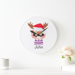Reloj Redondo Grande Animales de invierno de Navidades de renos malcria