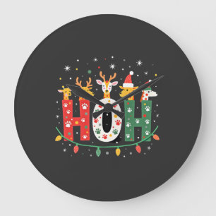Reloj Redondo Grande Animales de jirafa con sombrero de Santa de Navida