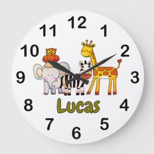 Reloj Redondo Grande Animales de safari de dibujos animados lindos nomb