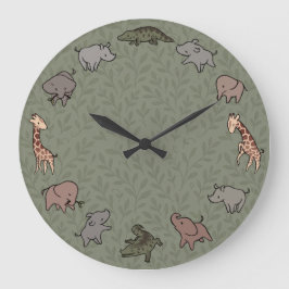Reloj Redondo Grande Animales de Safari (elefante, jirafa, cocodrilo y