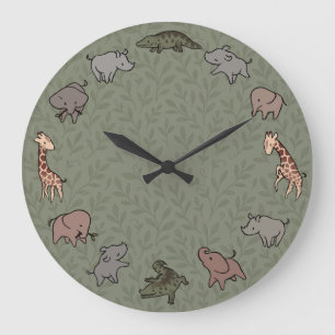 Reloj Redondo Grande Animales de Safari (elefante, jirafa, cocodrilo y 