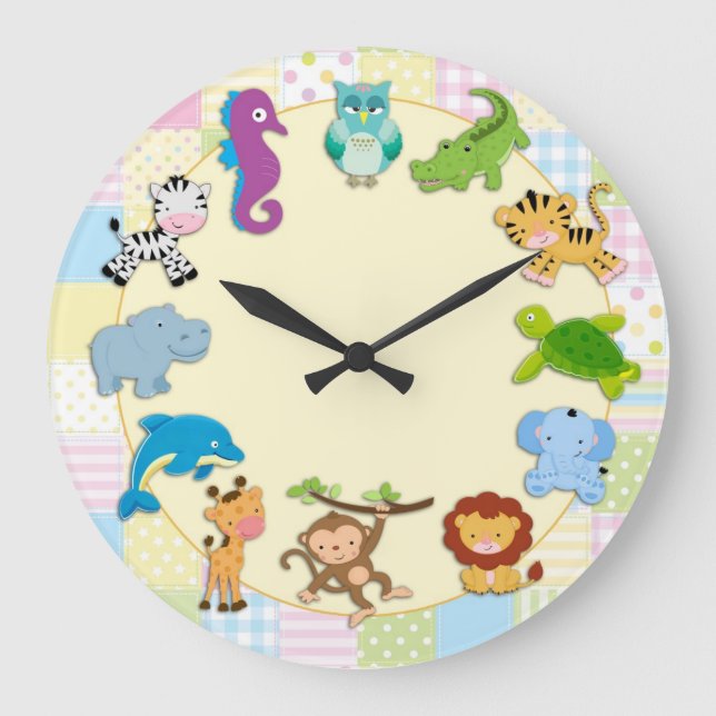 Reloj Redondo Grande Animales del bebé (Anverso)