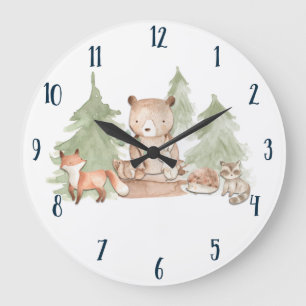 Reloj Redondo Grande Animales del bosque de bosque acuarela para dormit