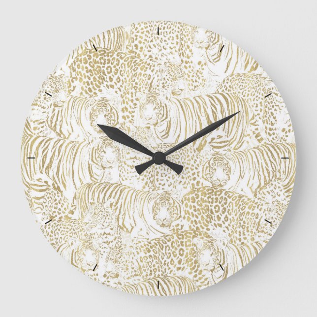 Reloj Redondo Grande Animales del tigre leopardo dorado (Anverso)