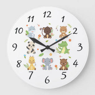 Reloj Redondo Grande Animales ilustrados de forma muy simple