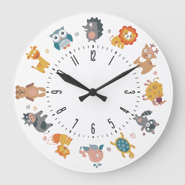 Reloj Redondo Grande Animales infantiles (Anverso)