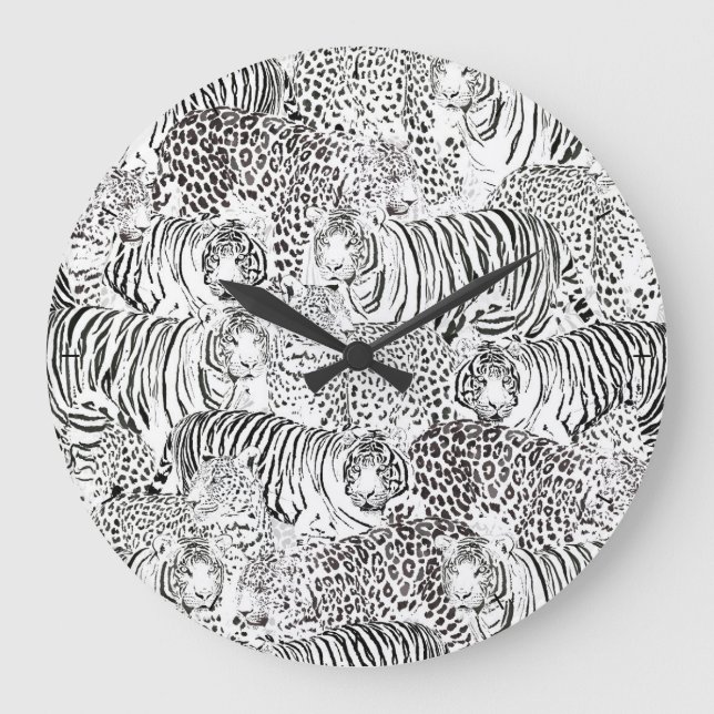 Reloj Redondo Grande Animales modernos de leopardo blanco negro (Anverso)