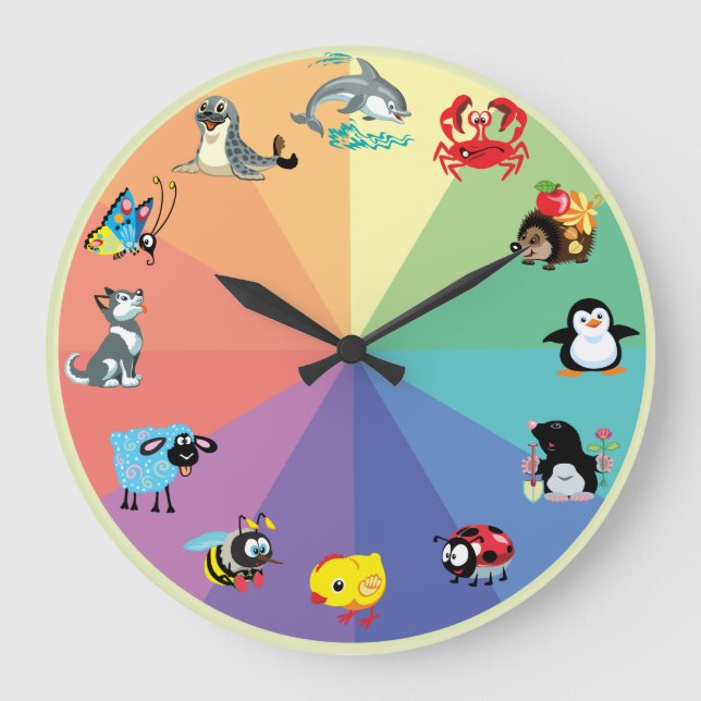 Reloj Redondo Grande animales personalizados para niños (Anverso)