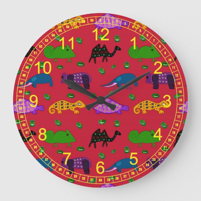 Reloj Redondo Grande Animales - tortugas púrpuras abstractas y (Anverso)