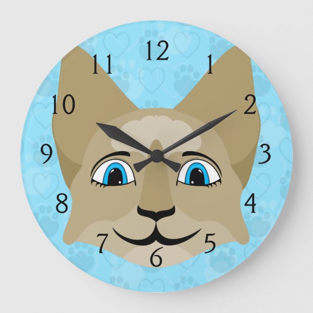 Reloj Redondo Grande Anime Cat Face Con Ojos Azules (Anverso)