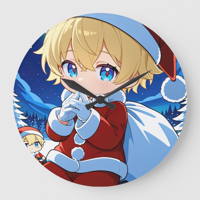 Reloj Redondo Grande Anime Chibi Santa Boy Christmas Wall Clock Decor (Anverso)