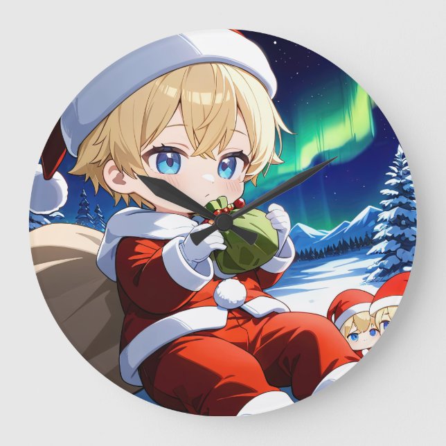 Reloj Redondo Grande Anime Santa Boy Aurora Christmas Wall Clock (Anverso)
