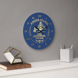 Reloj Redondo Grande Aniversario 250 de EE. UU. Golden Gate Oro Romano 