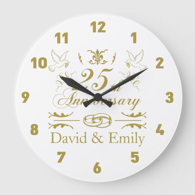 Reloj Redondo Grande Aniversario Boda 25 personalizado (Anverso)