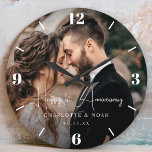 Reloj Redondo Grande Aniversario Boda personalizado<br><div class="desc">Conmemorar sus momentos especiales con nuestro reloj grande del aniversario del Boda personalizado, con un diseño moderno con escritura de moda. Personalízalo con tu foto favorita de pareja para crear un regalo de aniversario elegante y significativo, perfecto para celebrar tu día de boda o como un El día de San...</div>