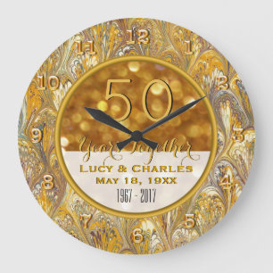 Reloj Redondo Grande Aniversario de boda del oro 50.o personalizado