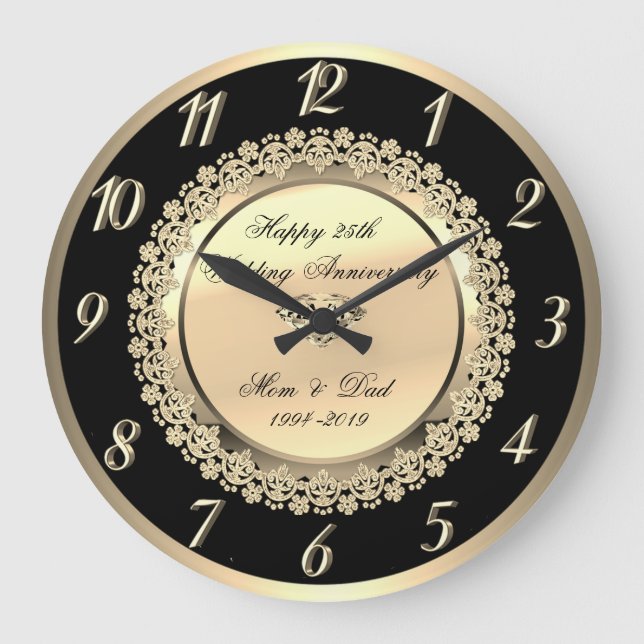Reloj Redondo Grande Aniversario de boda floral elegante de Diamond25th (Anverso)