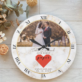 Reloj Redondo Grande Aniversario de Bodas 1 año Personalizado Papel de 