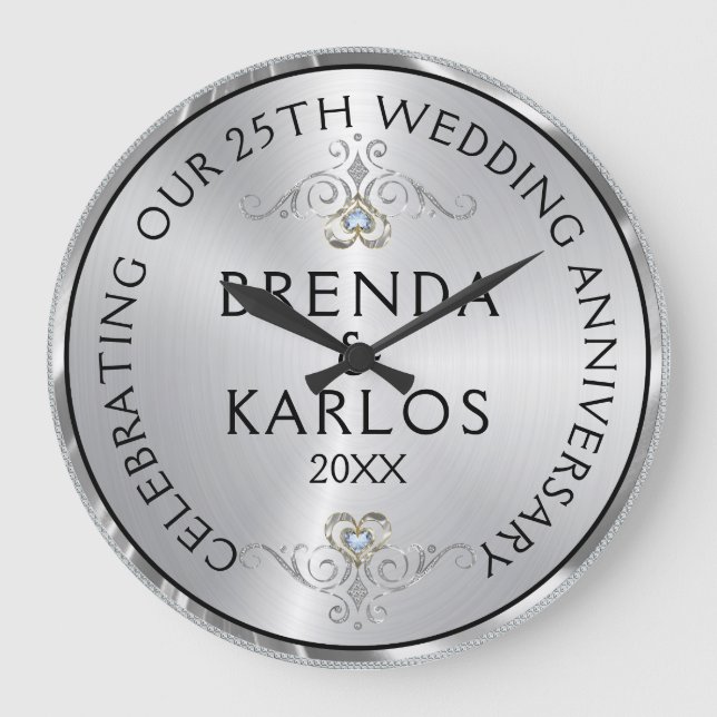 Reloj Redondo Grande aniversario de bodas de 25 años plata y diamantes  (Anverso)
