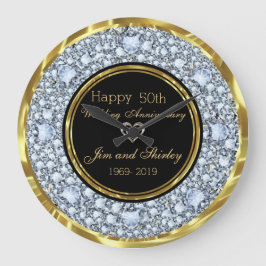 Reloj Redondo Grande Aniversario de bodas de Black & Gold 50