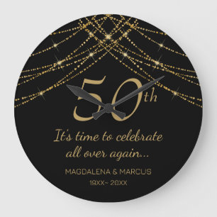 Reloj Redondo Grande Aniversario de bodas de hilo de oro