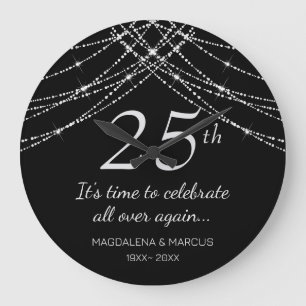 Reloj Redondo Grande Aniversario de bodas de hilo de plata