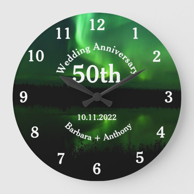 Reloj Redondo Grande Aniversario de Bodas de Oro Aurora Boreal 50 (Anverso)