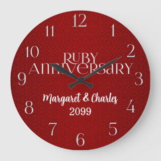 Reloj Redondo Grande Aniversario de bodas de rubí 40 años nombres