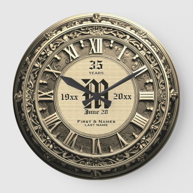 Reloj Redondo Grande Aniversario de la Boda de 35 años (Anverso)