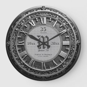 Reloj Redondo Grande Aniversario de la Boda de aspecto plateado vintage