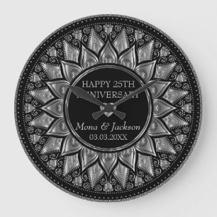 Reloj Redondo Grande Aniversario de la Boda de Mandala con floración pl