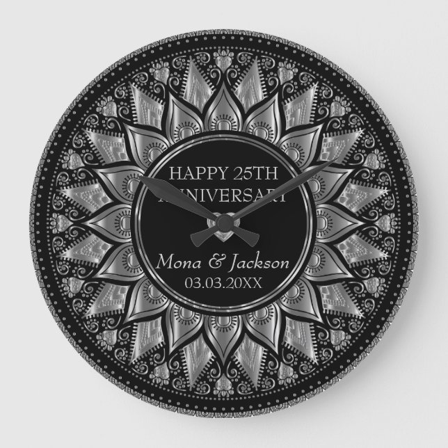 Reloj Redondo Grande Aniversario de la Boda de Mandala con floración pl (Anverso)