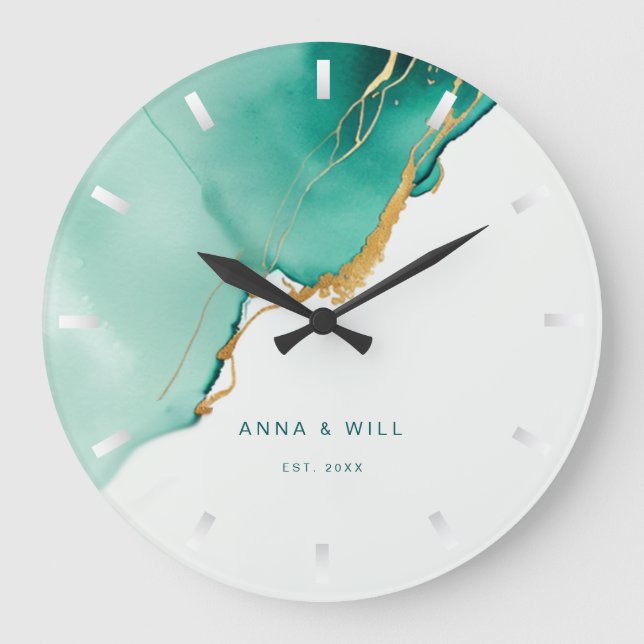 Reloj Redondo Grande Aniversario de la boda moderna de la playa de oro  (Anverso)